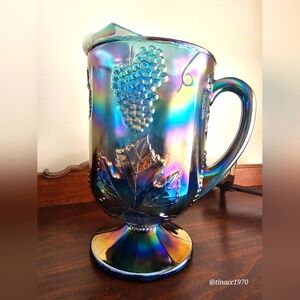 Vintage Indiana Glass Blue Carnival Harvest Grape 64oz Pitcher